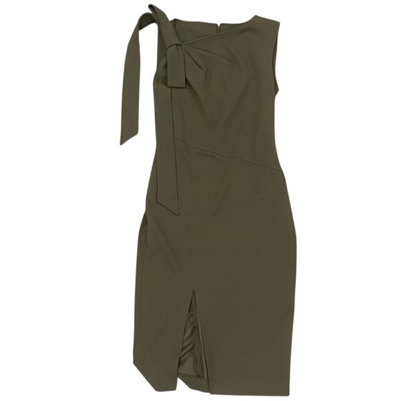 CALVIN KLEIN Bow-Shoulder Tie Sleeveless Olive Green Slit Stretch Dress sz 2 - Picture 1 of 9